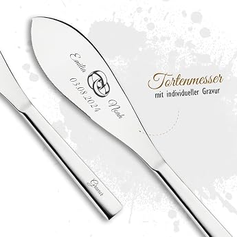 PURESIGNS Cake Knife / Cake Server with Own Engraving / Name Cake Server Wedding Motif Hearts Gift Bride and Groom Wedding Gift 3450041 Rings