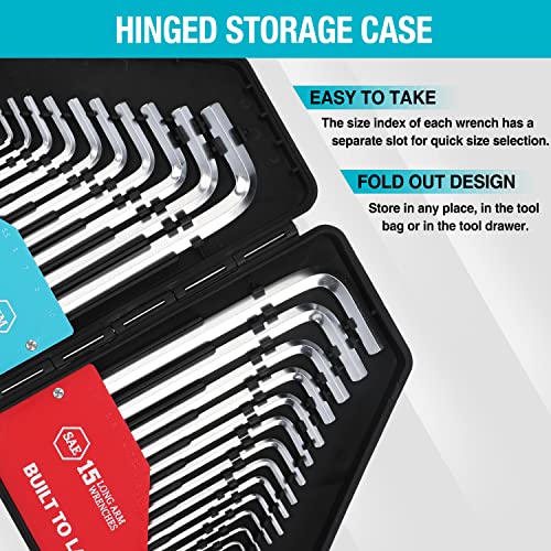 Duratech Hex Key Wrench Set, 30 Pieces Long & Short Arm Allen Hex Wrench Sets With Storage Case, Chrome Alloy Steel, Sae 0.028-3/8 In, Metric 0.7-10Mm #TOP4