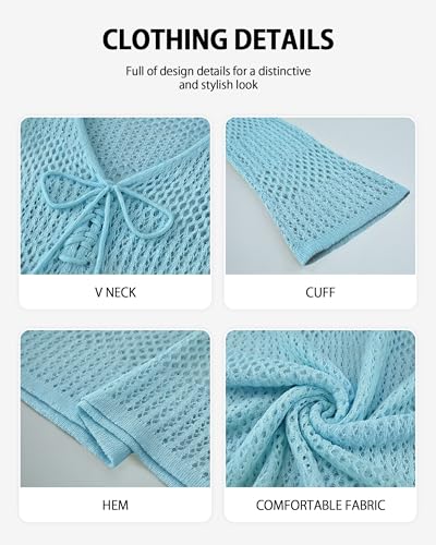 Image of Bsubseach Women Swimsuit Crochet Coverup Long Sleeve V Neck Beach Dress