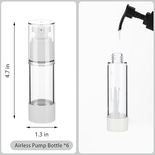 Vista 13 de Botellas transparentes sin aire de 0.5 onzas/0.5 fl oz, dispensador de loción de viaje con bomba, botella de loción de plástico al vacío para base