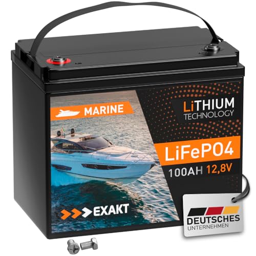 EXAKT LiFePO4 100Ah Marine Batterie 12V Bootsbatterie Elektro Außenborder Boot Motor Lithium Batterie Solarbatterie Akku
