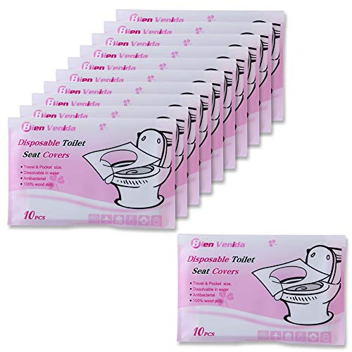 Spülbare Papier-Toilettensitzbezüge, 10 Packungen (100 Stück) + 1 kostenlose Packung, jede Packung enthält 10 Papier-Sitzbezüge, Verwendung in öffentlichen Toiletten