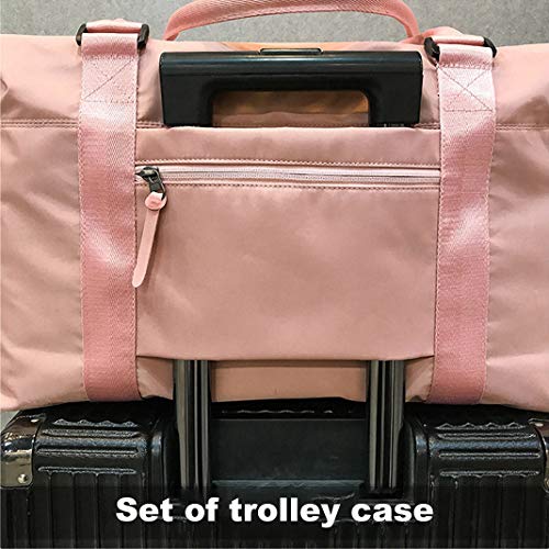 Sports Gym Bag, Workout Duffle Bag, Weekender Overnight Bag Handbag Gym Tote Bag with Trolley Sleeve (Pink)