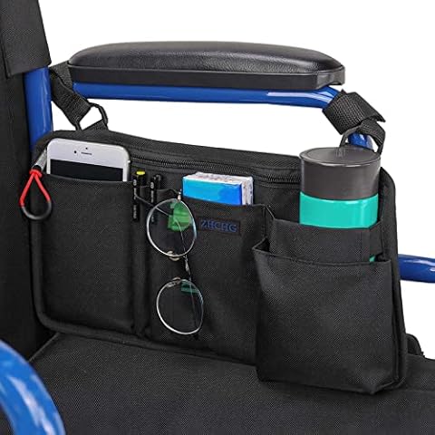 ZHCHG Wheelchair Side Bag with Cup Holder, Wheelchair Armrest Pouch Accessories for Walker, Rollator, Electric Scooter Wheelchairs, Ideal Gift for Mother's Day & Father's Day Cover