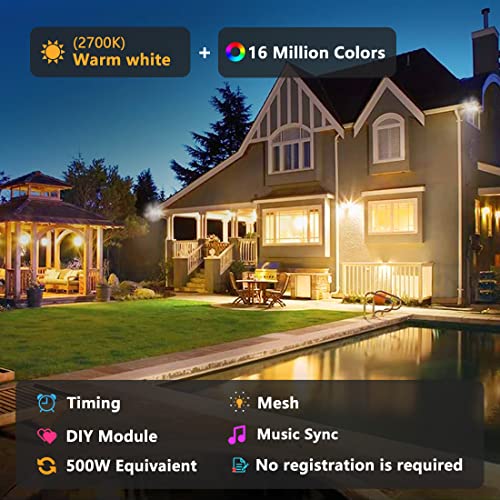 LED Floodlight 50W 5000LM, Smart RGB Flood Lights Outdoor with APP Control, Colour Changing + Warm White, Timing - Scene - Garden Lighting, IP66, UK Plug 2 Packs - Image 3