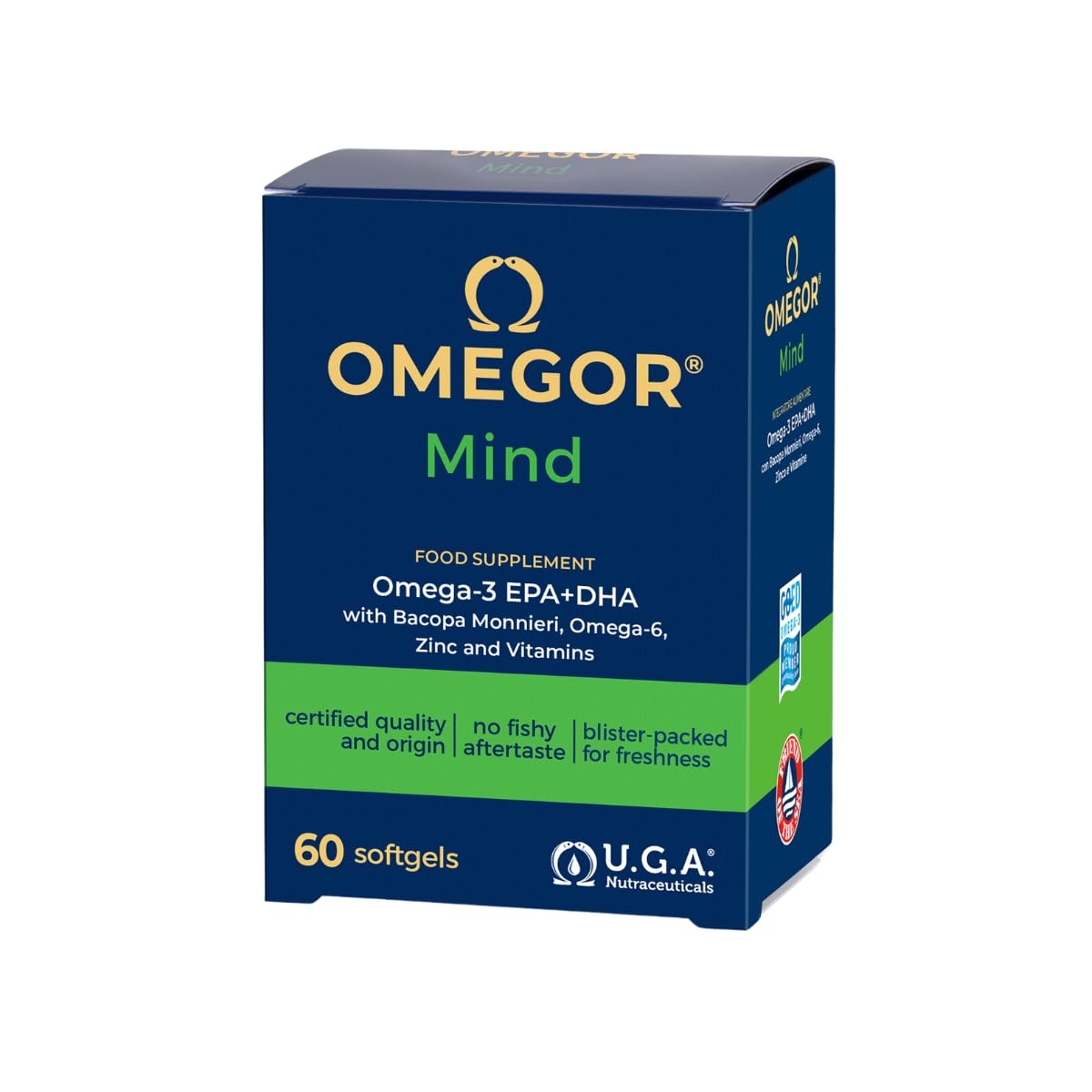 OMEGOR® Mind - Complément pour la mémoire et les fonctions congnitives - Omega 3 DHA et extrait de Bacopa Monnieri, huile de bourrache, zinc et vitamines B (60 capsule)