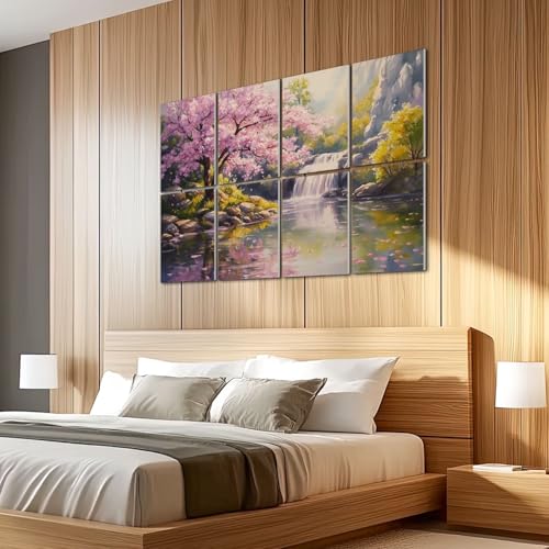 8 Pack Paneles Acústicos de Arte Absorbentes de Sonido Color Rosado con Diseño de Árbol Cerezo y Roca 48"x32" miniatura 5