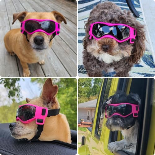 Image of Small Breed Dog Goggles, Pink Sunglasses with UV Protection and Adjustable Straps