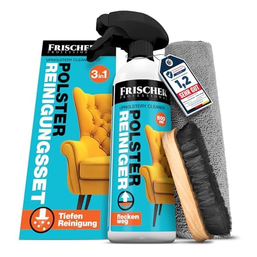 FRISCHER PROFESSIONAL Polsterreiniger 500ml für Sofa, Auto, Sessel & Couch inkl. Bürste + Microfasertuch, Textilreiniger Konzentrat & Autositz Reiniger für alle Polstermöbel - Fleckenentferner Sofa