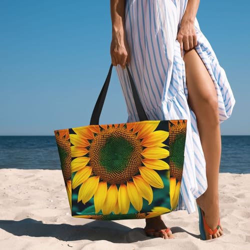 Large Capacity Beach Bag Waterproof Pool Tote for Gym Swimming Camping Carry On Bag Rainbow Sunflower Print3