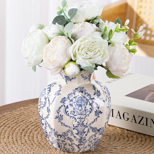 Kiiwaa Blue and White Vase Chinoiserie Ceramic Vase for Centerpiece 5.91 Vintage Flower Vase for Living Room Office Home Decor French Country Decor