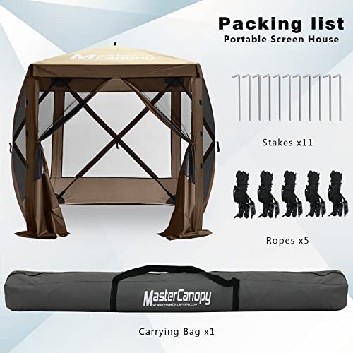 Image of MASTERCANOPY 6x6 Portable Screen House Room Pop up Gazebo Outdoor Camping Tent with Carry Bag (6x6,Beige&Coffee)