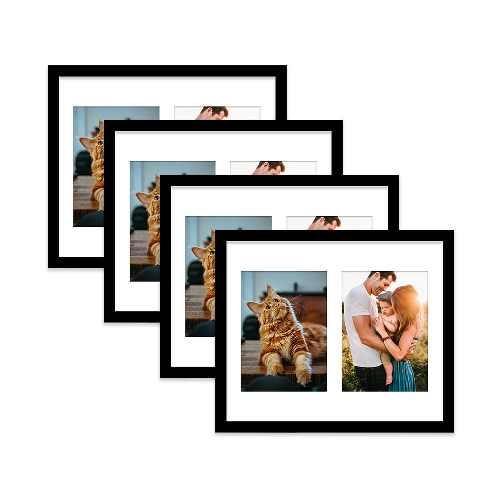 Black Multi Photo Frame - Holds 2 x 7x5 Pictures, Family Collage Picture Frame for Wall Display, 12x10 Frame size, Set of 4