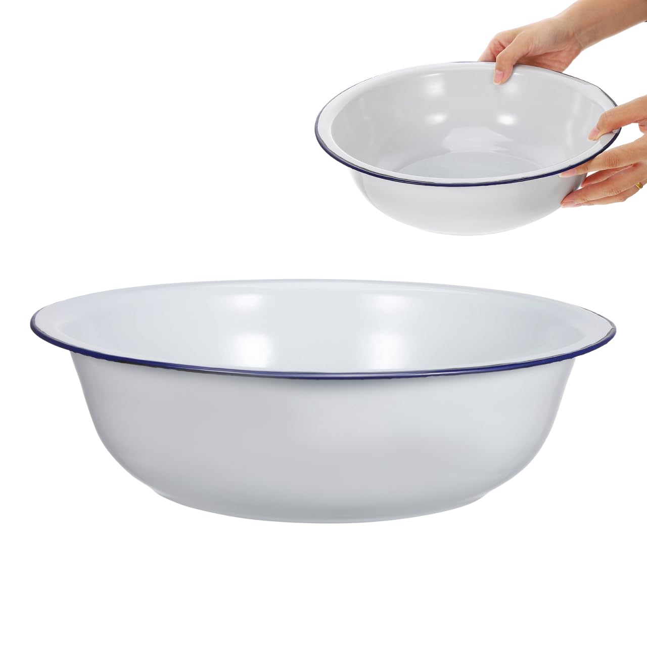 TOVINANNA Enamel Basin, 30 Cm Foot Bath Basin for Soaking Feet Metal Foot Soak Tub Foot Bucket Laundry Wash Basin Old Fashioned Footbath for Home Spa