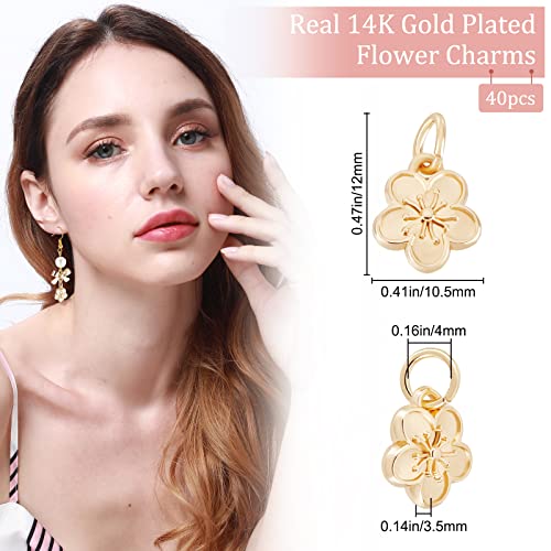 Beebeecraft 1 Box 40Pcs Flower Charm 925 Sterling Silver Plated Peach Blossom Dangle Charm Pendants with Jump Rings for DIY Jewellery Making (10.5x12x3.5mm) - Image 2