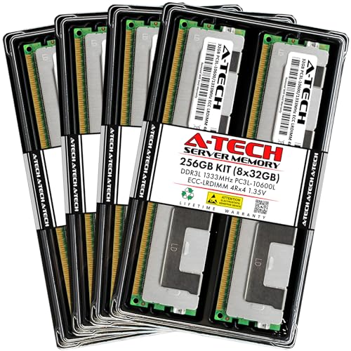 A-Tech 256GB Kit (8x32GB) DDR3/DDR3L 1333MHz PC3L-10600L ECC LRDIMM 4Rx4 Quad Rank 1.35V Load Reduced DIMM 240-Pin Server RAM Memory Upgrade Modules (A-Tech Enterprise Series)