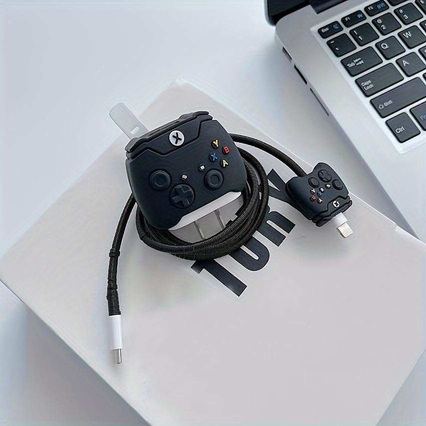 Image of Cable Protector with 3D Cute Pattern for iPhone Charger only18W & 20W | Data Line Wire Saver Charger Protective Cable Full Protection Set of-1 (Black X-Boxx)