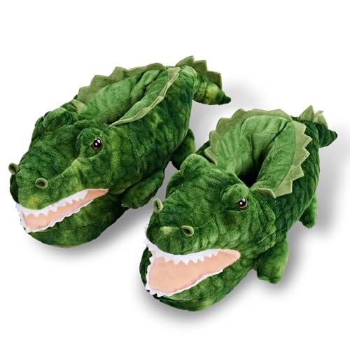 Image of ooohyeah Women’s Fuzzy Animal Slippers, Cute Funny Cozy Non-Slip House Foam Slippers for Women, Swampy the Alligator, L