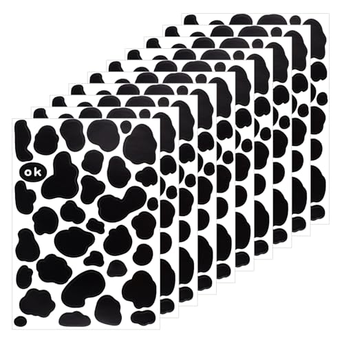 Image of Thinp 340 Pcs Cow Print Stickers, Waterproof Vinyl Self-Adhesive Black Vinyl Wall Peel and Stick Decor for Wall, Cars, Cups, DIY Crafts, Cow Theme Party Decor