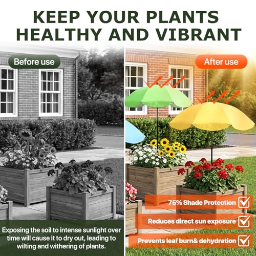 KPAPD Plant Umbrellas for Outdoor Plants, 1 Pack Upgraded Large Garden Umbrella for Potted Plants Shade with Adjustable Height, 360° Adjustable Direction and Thickened Support Pole, Waterproof Sun Shade for Garden Potted Plants(Yellow) — view 3