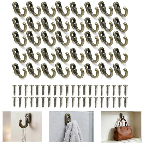 Nevoluxer Pack De 40 Ganchos Para Pared Ganchos Para Colgar Llaves De Latón Con Rosca, Mini Ganchos Para Toallas Y Bolsos, Colgador Multiusos 16 X 13 Mm Para Cocina Y Baño