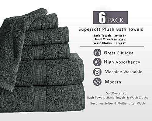 Lane Linen 100% Cotton Bath Towels For Bathroom Set-6 Pc Towel Set 2 Hand Wash Cloths Your Body And Face-Space Grey #TOP3