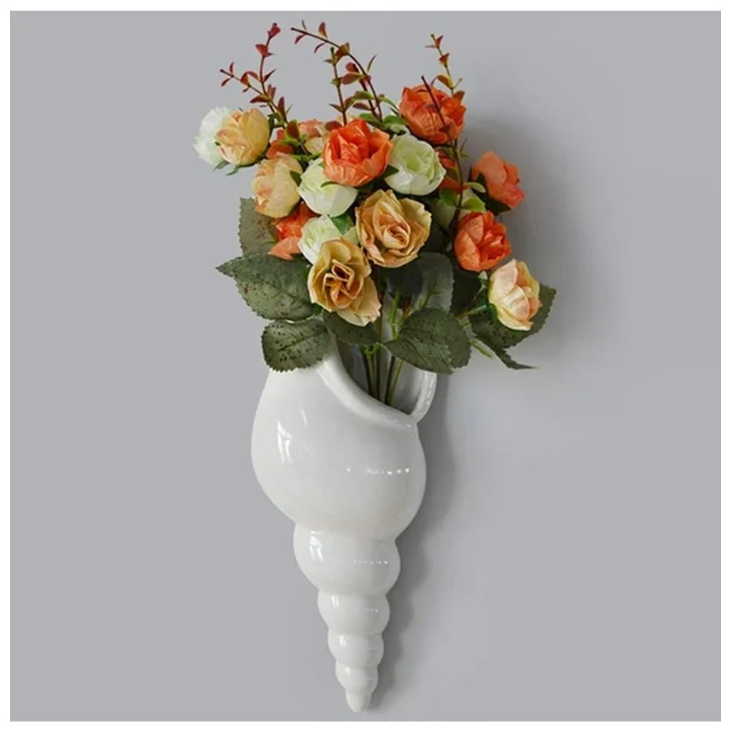SPHINX 12" Decorative Ceramic Shell Vase, Shankha Shape Wall Hanging Flower Vase Live Plants, Vaastu-Friendly Conch Vase for Home, Office, Gifts - White (30 cm Height)