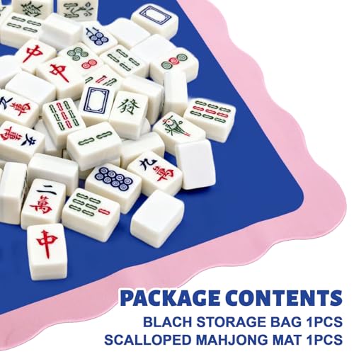 Tapete Mahjong con borde ondulado y bolsa azul y rosa miniatura 4
