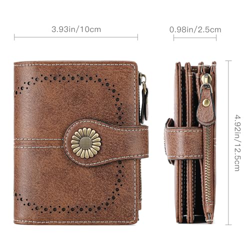 Image of SENDEFN Small Womens Wallet Leather Bifold Card Holder RFID Blocking with Zipper Coin Pocket