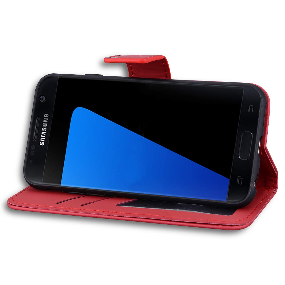 EATCYE Cover per Samsung Galaxy A7 2018 / A750, Flip Libro Libretto Custodia in Pelle PU per Samsung Galaxy A7 2018 / A750 [Protezione Completa] [Slot per Scheda] [Funzione di Supporto] (#Rosso