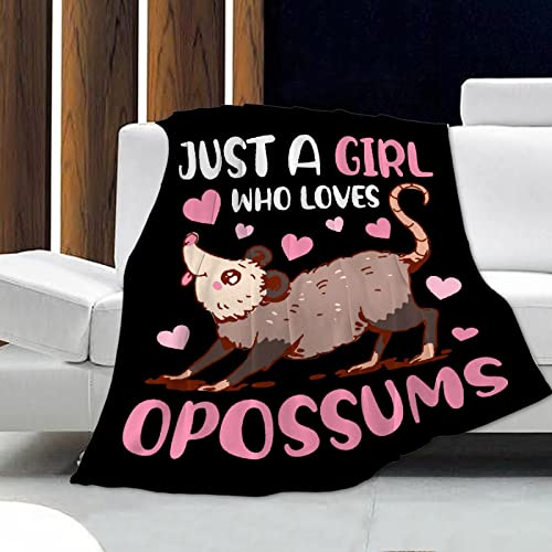Opossum Blanket Just A Girl Who Loves Opossums Blanket Practical Gift for Women Girls Lightweight Soft Flannel Fleece Throw Blankets for Couch Bed Sofa Medium-Teen (60