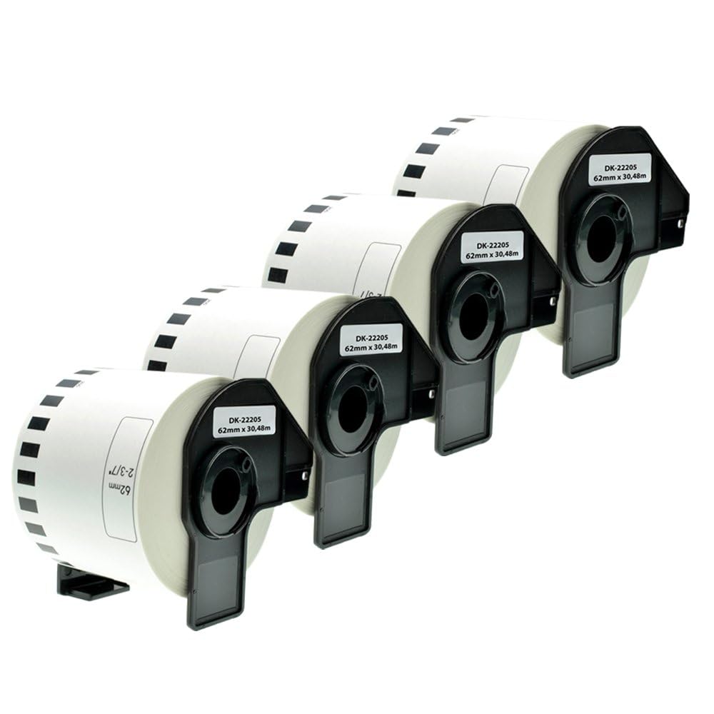 PerfectPrint Compatible Label Roll Replacement for Brother QL-810W QL-820NWB QL-580N QL-800 QL-1050 QL-1050N QL-1060N QL-500 QL-550 QL-570 DK-22205 (Black on White, 4-Pack)