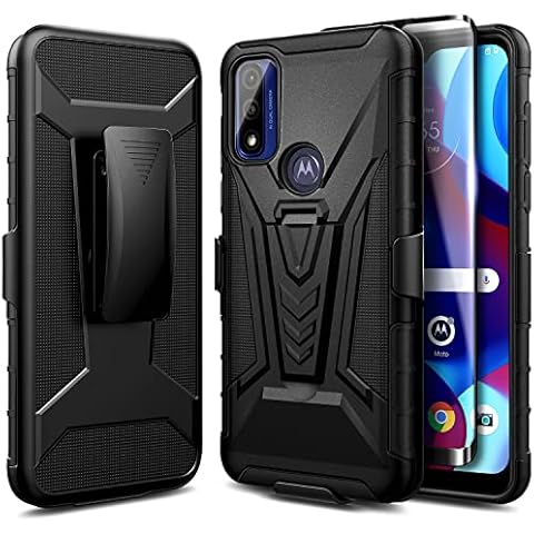 NZND Case for Motorola Moto G Pure, Moto G Play 2023/G Power 2022 with Tempered Glass Screen Protector, Belt Clip Holster with Built-in Kickstand, Heavy Duty Protective Phone Case (Black) Cover