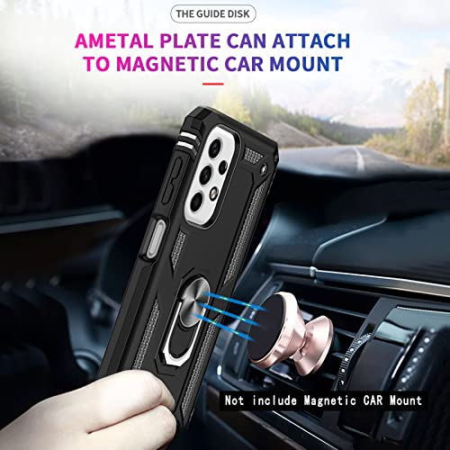 Leyi For Galaxy A23 5G Phone Case, Samsung Galaxy A23 5G Case With [2 Pack] Tempered Glass Screen Protectors, Heavy Duty Protective Phone Case With Magnetic Ring Stand For Samsung A23 5G, Black #TOP2