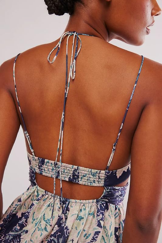Image of Women Boho Floral Mini Cami Dress Spaghetti Strap Flowy Sling Dress Graphic Backless Summer Holiday Sundress