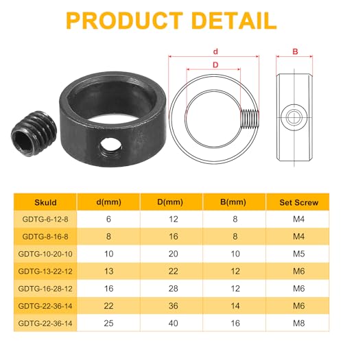 PATIKIL 16mm Bohrung Wellenkragen 22mm OD 8mm Dicke, 4 Stück Klemmring Madenschrauben Set Kohlenstoffstahl mit Gewindestift & Schlüssel für Automobilrobotik Maschinenbauin, Schwarz