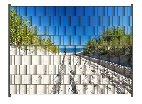 Wallario Zaun Sichtschutz Windschutz für EIN- und Doppelstabmattenzäune in der Größe Breite 2,50m x Höhe 1,80m, Motiv: Auf dem Sandweg zum Strand - Blauer Himmel über dem Meer