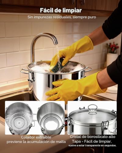 Miniatura 6 de Vevor Sistema Eléctrico De Elaboración De Cerveza, Olla De Cocción De 30 L, Carcasa De Acero Inoxidable 304, Macerador Con Barril Interior Integrado, Asa Y Grifo Reforzados, 420 X 325 X 720 Mm