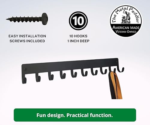 Suporte para medalha esportiva preta lisa – Rack de 36,8 cm com 10 ganchos – Feito nos EUA