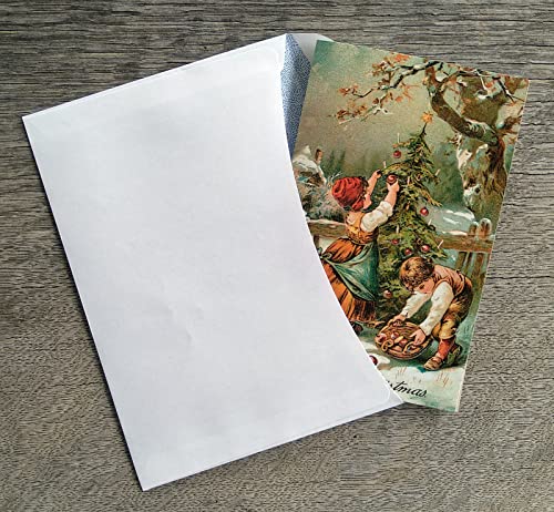 Image of PIXILUV CHRISTMAS FUN (Pack of 12) Notecards Small Greeting Cards # Children Delivering Presents and Christmas Cheer ~ Vintage Christmas Postcards Reprint