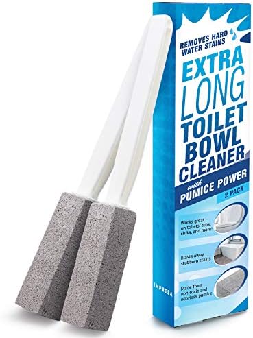 Impresa - 2 Pack Pumice Stone Toilet Bowl Cleaner with Extra Long Handle - Limescale Remover - Brush Wand for Bathroom - Also Cleans BBQ Grills, Tiles, Grout, and Swimming Pools