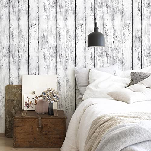 Generic WHITE WOOD WALLPAPER Grey Wood Wallpaper Shiplap Peel And Stick Wallpaper 17.7Inchx118.1Inch White Wood Plank Contact Paper Wood Peel And Stick Wallpaper Rustic Self Adhesive Decorative Wallpaper thumb #4