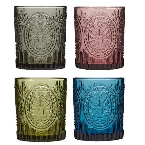 Image of Tumbler Glass Set of 4 Vintage Style Embossed Glass Tumblers (Tumblers)