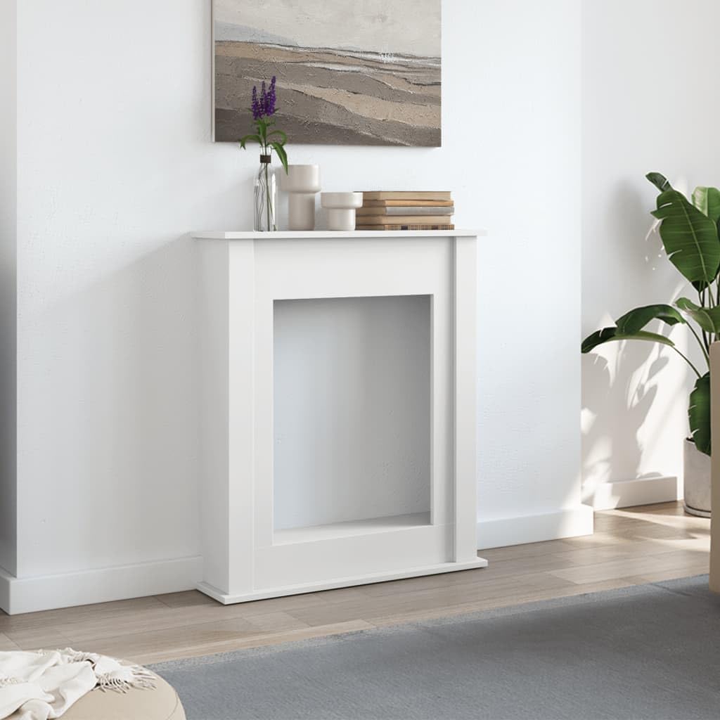 Cornici per camino, bianco, 75 x 20 x 87,5 cm, in legno per soggiorno