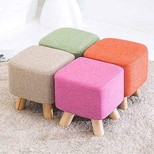 Repose-pieds en bois massif orange et pouf escabeau rembourré pour salon