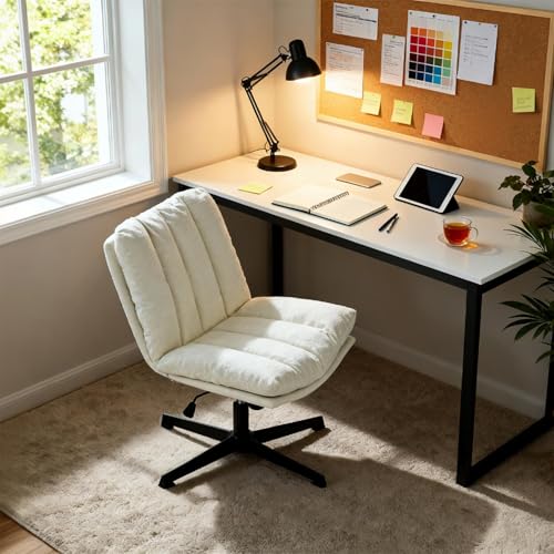 Meuble Cosy Chaise de Bureau Ergonomique Siège Pivotant avec Fonction d'inclinaison et Hauteur Ajustable, en Tissu Chenille, sans roulettes, Capacité 120 kg, Beige