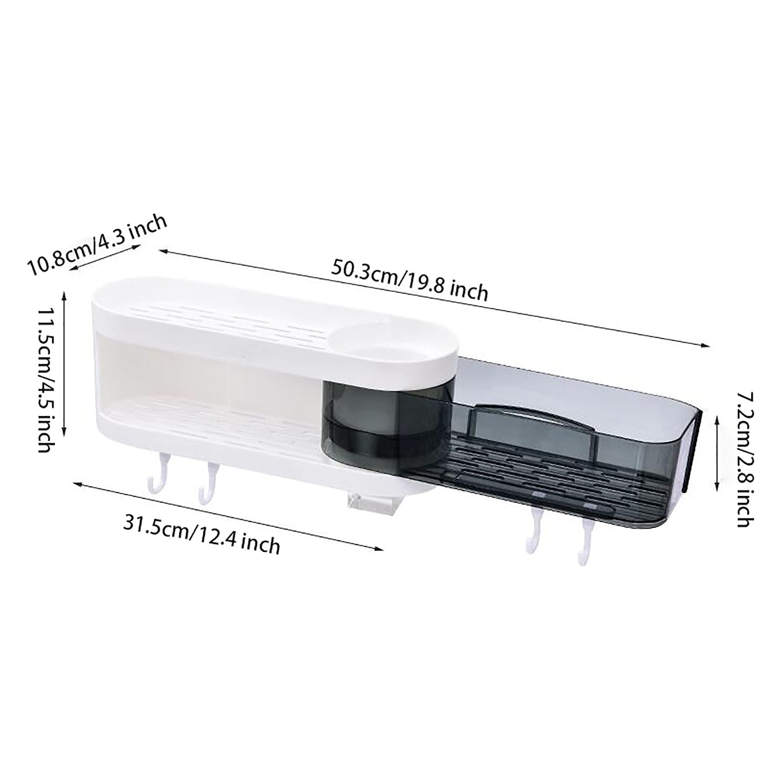 Estantes de baño exquisitos Estante de Esquina de baño Estante de baño Adhesivo con 4 Ganchos giratorios sin taladrar para Cesta de baño Almacenamiento de Cocina