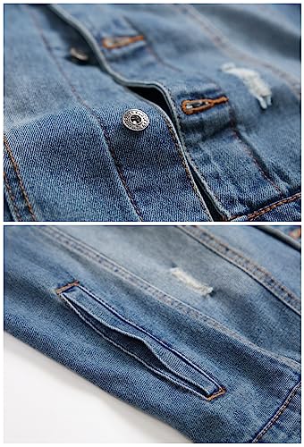 Image of LZLER Men's Denim Jackets Distressed Destroyed Classic Vintage Slim Fit Ripped Fashion Trendy Trucker Jean Jackets