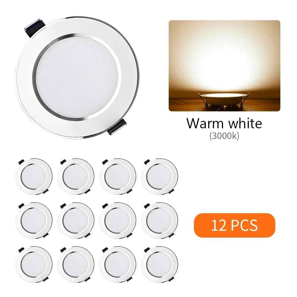 Hohota 12PCS LED Downlight 110V/220V Recessed Ceiling Lamp 5W 9W 12W 15W Three-Color Led Spotlight(220V,Warm WHITE-12PCS_5W)