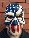 Hecho de látex. The Rubber Plantation TM 619219304184 - Máscara de látex con diseño de calavera de la bandera de Estados Unidos para Halloween, disfraz de 3 estrellas y rayas